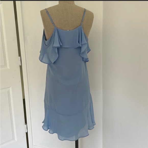 Parker Thatcher $288 Cold Shoulder Ruffled Mini Dress light Blue XS NWT - Picture 11 of 16
